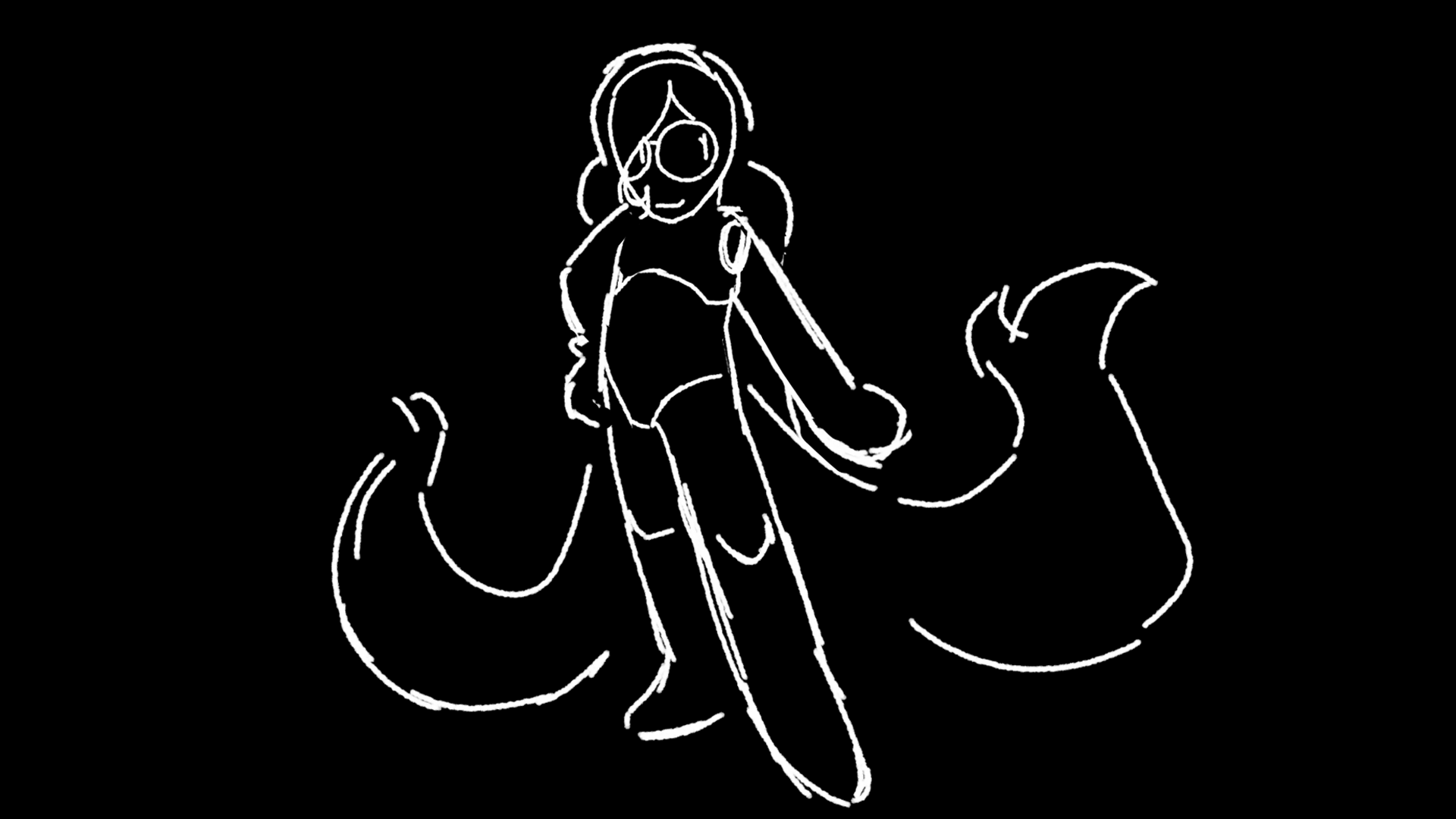 A drawing of Chillin stood cutely. Two large tails curl behind her.