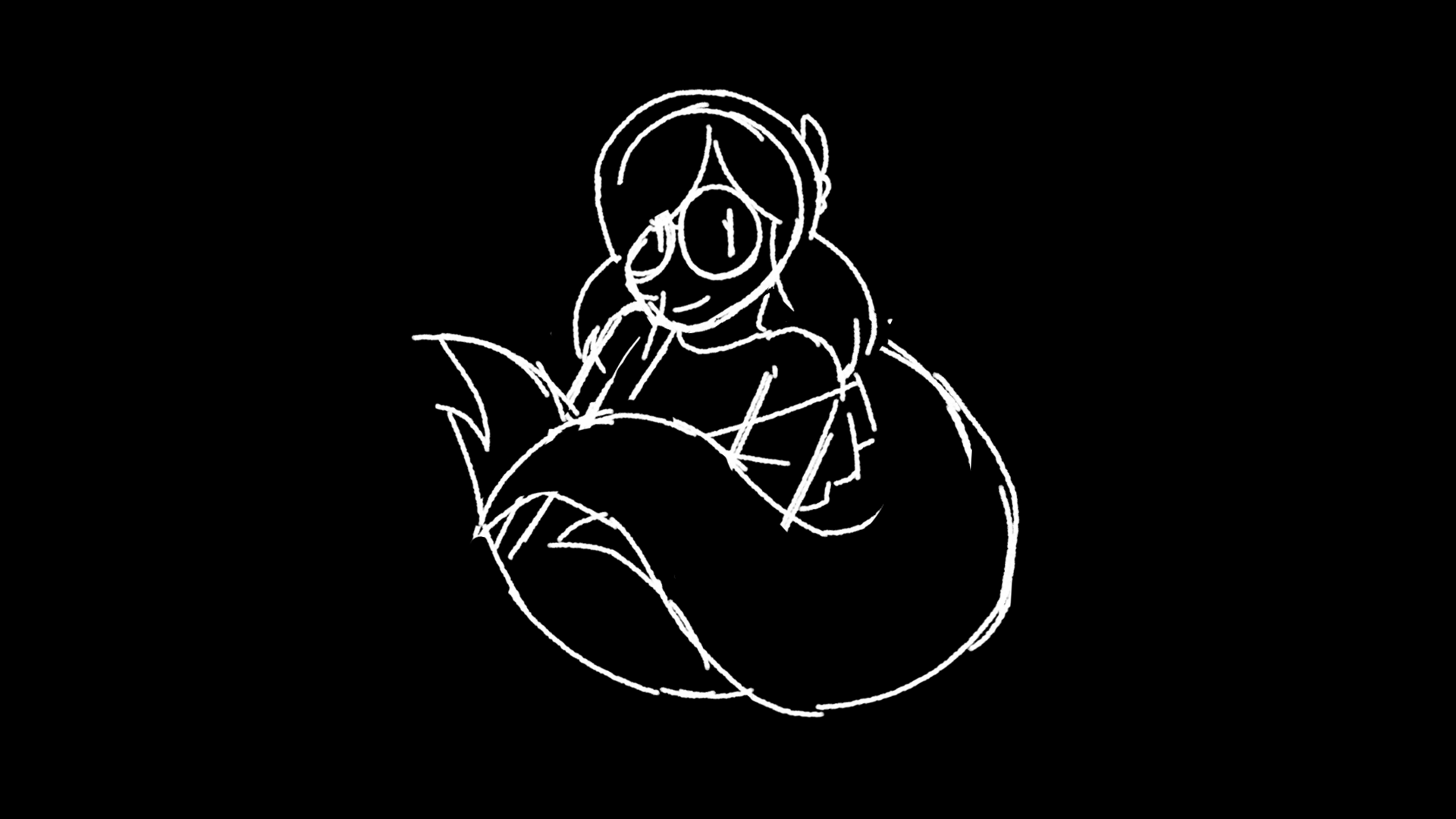 A drawing of Chillin wrapped in Tails' tails.